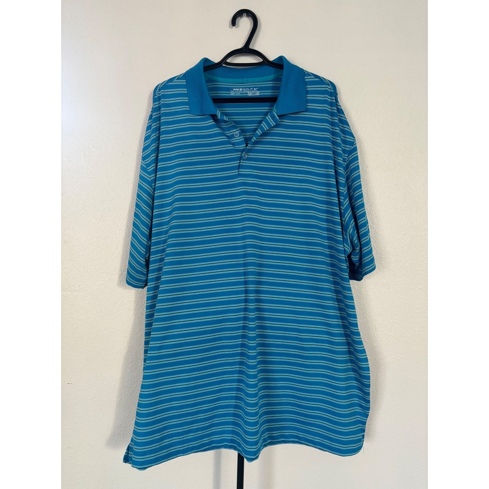 Nike‎ Golf Dri-FIT Polo Shirt Mens XXL Blue Striped Short Sleeve Performance Tee